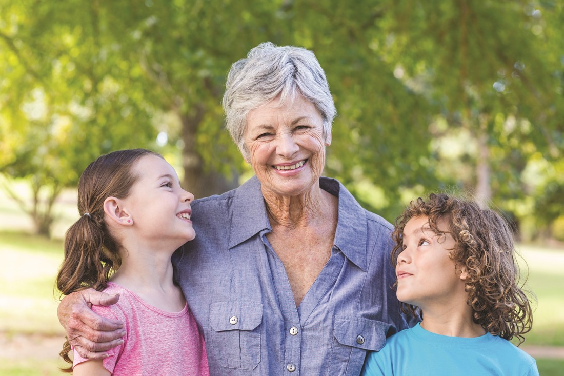 older woman with two children